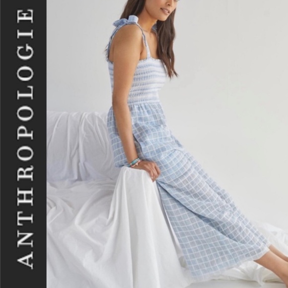 Anthropologie Light Blue Plaid Jumpsuit - Picture 5 of 5